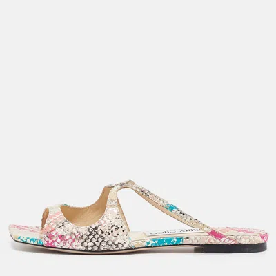 Pre-owned Jimmy Choo Multicolor Python Embossed Leather Flat Slides Size 36