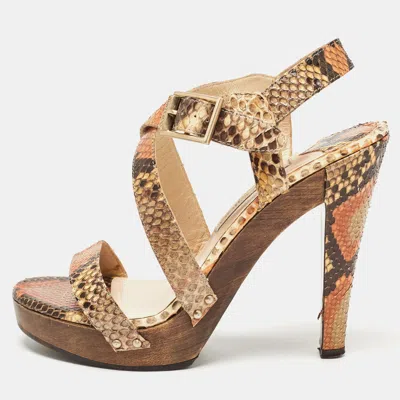 Pre-owned Jimmy Choo Multicolor Python Leather Ankle Strap Sandals Size 37
