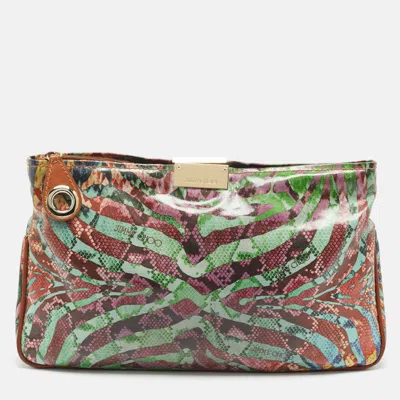 Pre-owned Jimmy Choo Multicolor Python Print Coated Canvas Zip Pouch