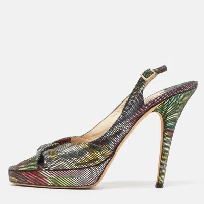 Jimmy Choo Multicolor Texture Suede Peep Toe Slingback Pumps In Animal Print
