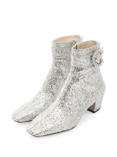 Pre-owned Jimmy Choo Myan Bijou Ankle Boots In Silver