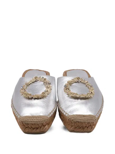 Pre-owned Jimmy Choo Nadene Embellished Espadrilles In Silver