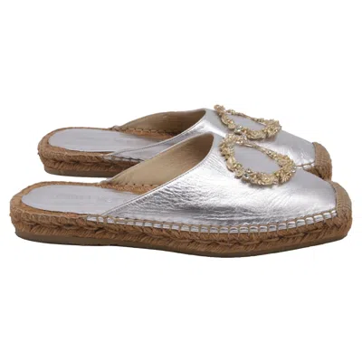 Jimmy Choo Nadene Flat Espadrilles In Silver Leather