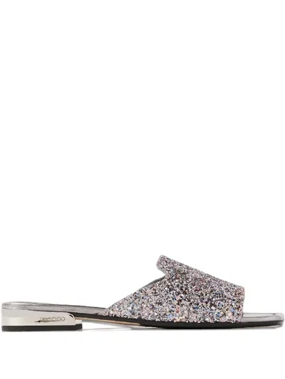 Jimmy Choo Nako Glitter Logo Strap Sandals In Silver