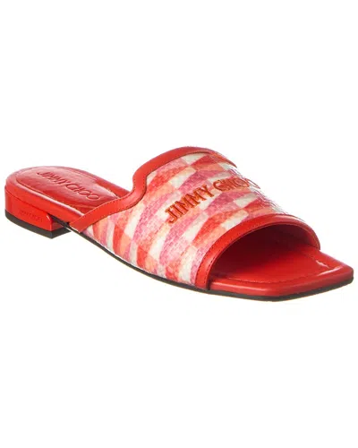 Jimmy Choo Nako Woven & Leather Flat In Red
