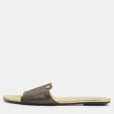 Pre-owned Jimmy Choo Nanda Size 38.5 Gold/biege Leather Flat Slides