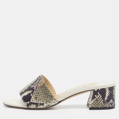 Pre-owned Jimmy Choo Nanda Size 38.5 Grey Python Embossed Leather Slide Sandals In Gray