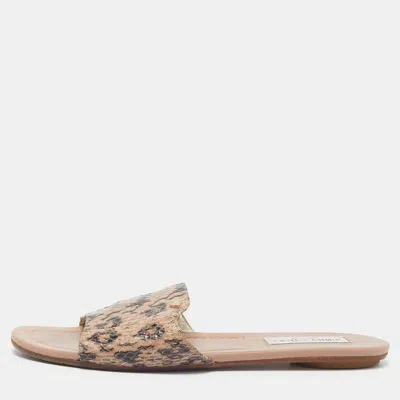 Pre-owned Jimmy Choo Nanda Size 39 Beige Leather And Watersnake Flat Slides
