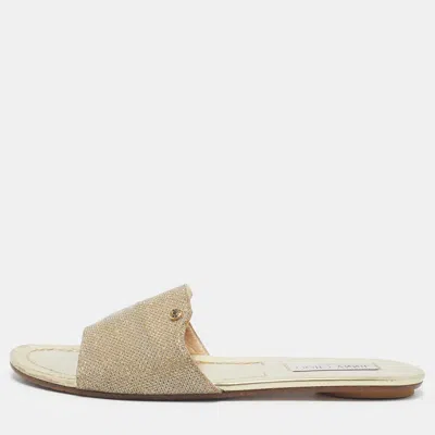 Pre-owned Jimmy Choo Nanda Size 39 Gold Lurex Fabric Flat Slides