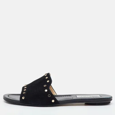 Pre-owned Jimmy Choo Nanda Size 40 Black Suede Flat Slide Sandals