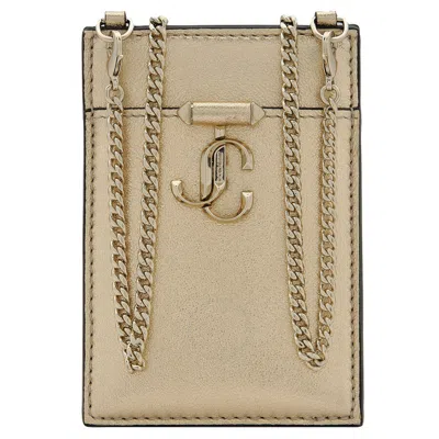 Jimmy Choo Nappa Leather Id Holder With Chain In Gold