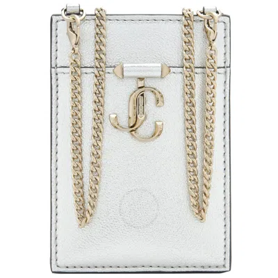Jimmy Choo Nappa Leather Id Holder With Chain In Silver Tone/gold Tone