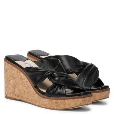 Jimmy Choo Narisa 90 Leather Wedge Sandals In Black