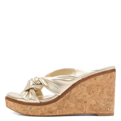 Jimmy Choo Narisa 90 Leather Wedge Sandals In Neutral