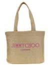 Jimmy Choo Gold Rafia Mini Beach Shopping Bag In Natural