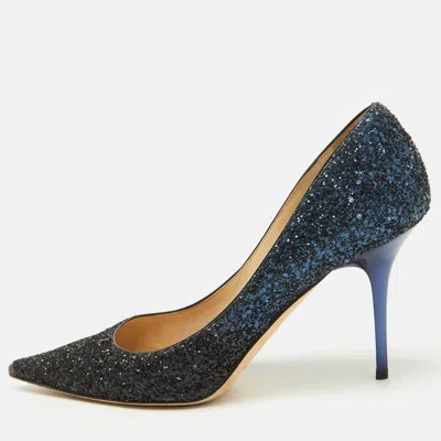Pre-owned Jimmy Choo Navy Blue Coarse Glitter Romy Pointed Toe Pumps Size 39