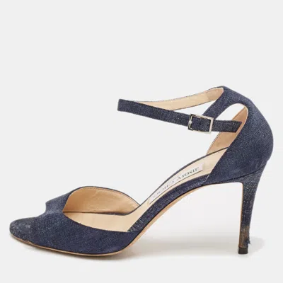 Pre-owned Jimmy Choo Navy Blue Denim Annie Ankle Strap Sandals Size 38
