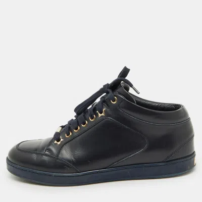 Pre-owned Jimmy Choo Navy Blue Leather Low Top Sneakers Size 38