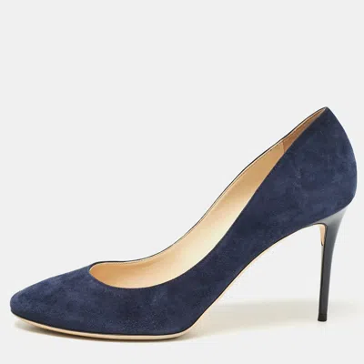 Pre-owned Jimmy Choo Navy Blue Suede Esam 85 Pumps Size 39