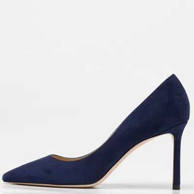 Pre-owned Jimmy Choo Navy Blue Suede Romy Pointed Toe Pumps Size 37
