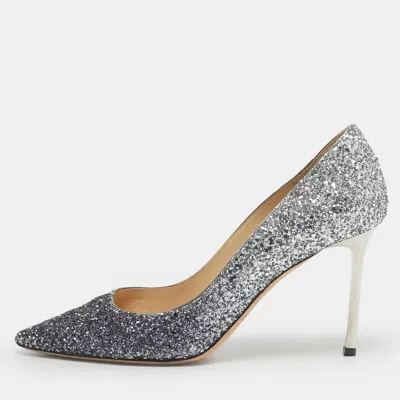 Pre-owned Jimmy Choo Navy Blue/silver Coarse Glitter Romy Pointed Toe Pumps Size 38
