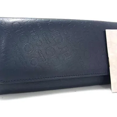 Pre-owned Jimmy Choo Navy Leather Long Wallet (bi-fold) () In Blue