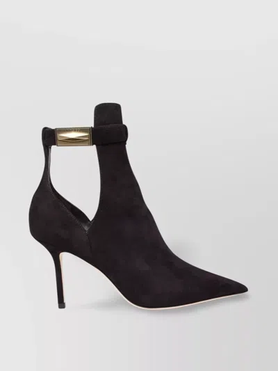Jimmy Choo Nell Suede Ankle Boots With Metallic Buckle In Black