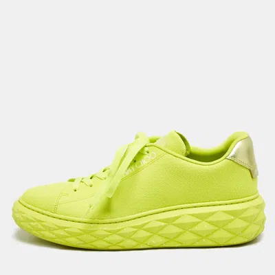Pre-owned Jimmy Choo Neon Green Knit Fabric Diamond Light Maxi Sneakers Size 40