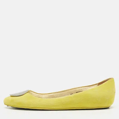 Pre-owned Jimmy Choo Neon Green Suede Wray Ballet Flats Size 41