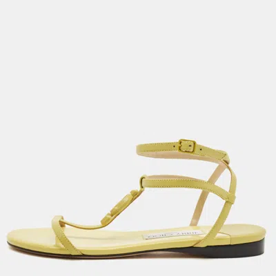 Pre-owned Jimmy Choo Neon Yellow Leather Alodie Flat Sandals Size 38