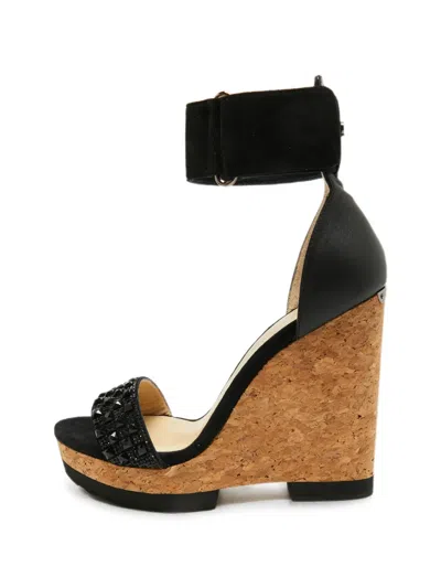 Pre-owned Jimmy Choo Neston Crystal-embellished Wedge Sandals In Black
