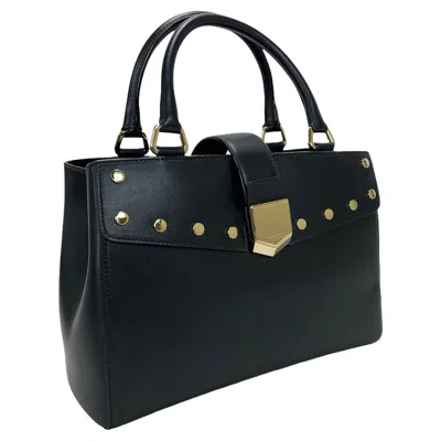 Pre-owned Jimmy Choo New  *lockett* Black Leather Gold Studded Medium Size Top Handle Bag