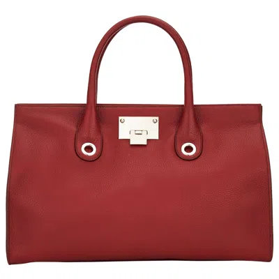 Pre-owned Jimmy Choo New  *riley* Red Grainy Calf Leather Tote Cross-body Large Bag