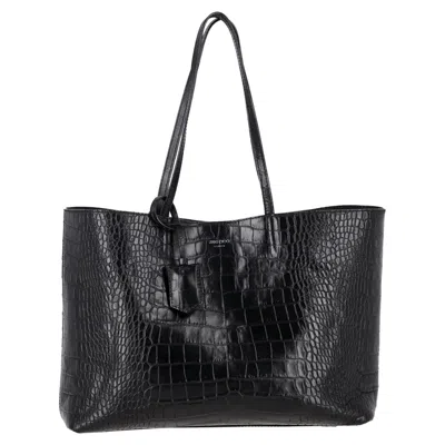 Jimmy Choo Nine2five Croc-embossed Tote Bag In Black Leather
