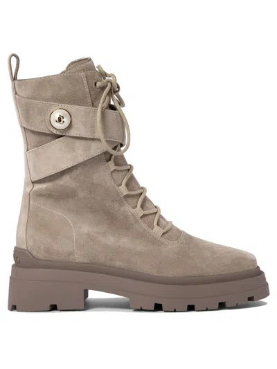 Jimmy Choo "noemi 45" Combat Boots In Beige