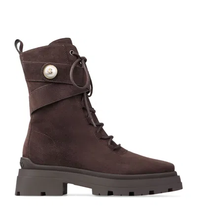 Jimmy Choo Noemi 45 Suede Biker Boots In Brown