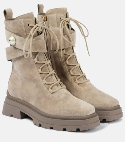 Jimmy Choo Noemi 45 Suede Combat Boots In Beige