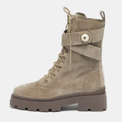 Pre-owned Jimmy Choo Noemi Size 35.5 Taupe Grey Ankle Length Boots In Gray