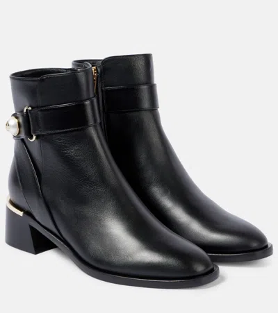 Jimmy Choo Noor Leather Pearly-button Ankle Booties In Black