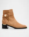 Jimmy Choo Noor 45 Suede Pearly-button Ankle Booties In Brown
