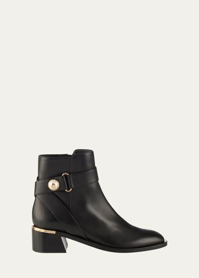 Jimmy Choo Noor Leather Pearly-button Ankle Booties In Black