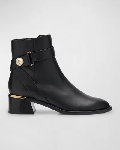 Jimmy Choo Noor Leather Pearly-button Ankle Booties In Black