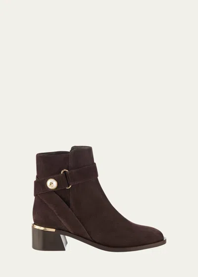 Jimmy Choo Noor Suede Pearly-button Ankle Booties In Coffee