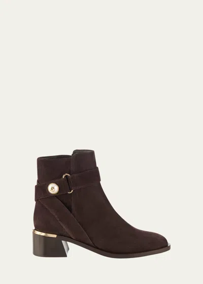 JIMMY CHOO NOOR SUEDE PEARLY-BUTTON ANKLE BOOTIES