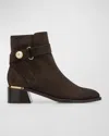 Jimmy Choo Noor Suede Pearly-button Ankle Booties In Coffee