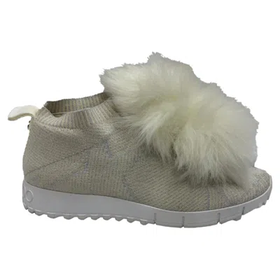 Jimmy Choo Norway Pom Pom Sneakers In White Lurex In Green
