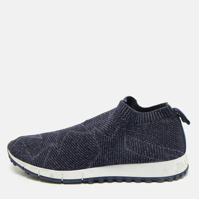 Pre-owned Jimmy Choo Norway Size 38 Navy Blue Lurex Fabric Slip On Sneakers