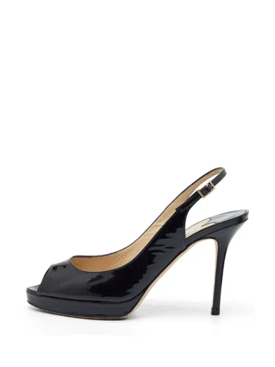 Pre-owned Jimmy Choo Nova Buckle-detail Leather Heeled Sandals In Black