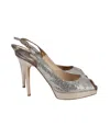 Jimmy Choo Nova Peep Toe Slingback Sandals In Silver Glitter And Lurex Fabric In Silver