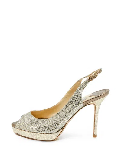 Pre-owned Jimmy Choo Nova Peep-toe Heeled Pumps In Gold